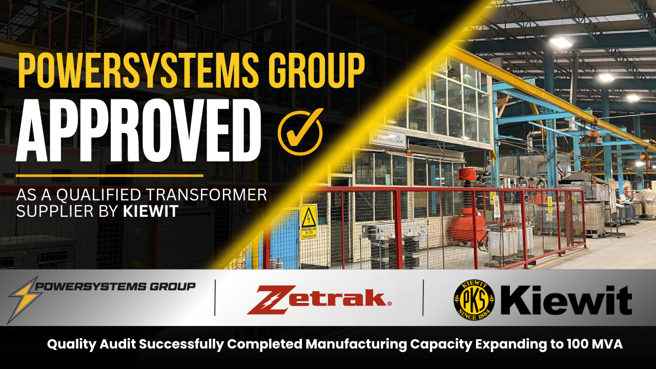 PowerSystems Group approved by Kiewit, with factory interior and partner logos