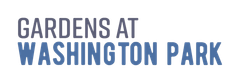 Gardens at Washington Park logo in blue and gray text on a white background
