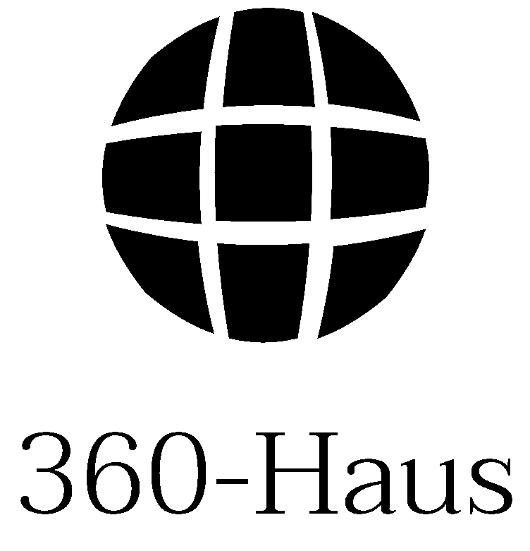 A black and white logo for a company called 360-haus