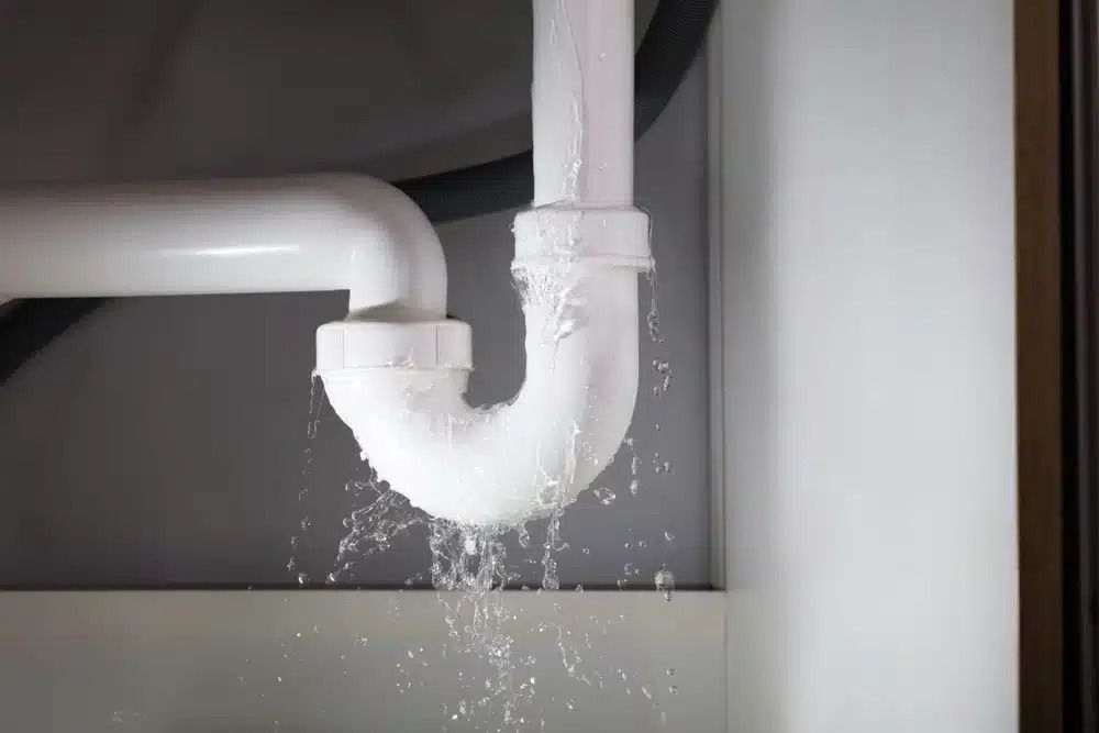 A White Pipe is Leaking Water Under a Sink — Nightcliff Plumbing & Gas In Coconut Grove, NT