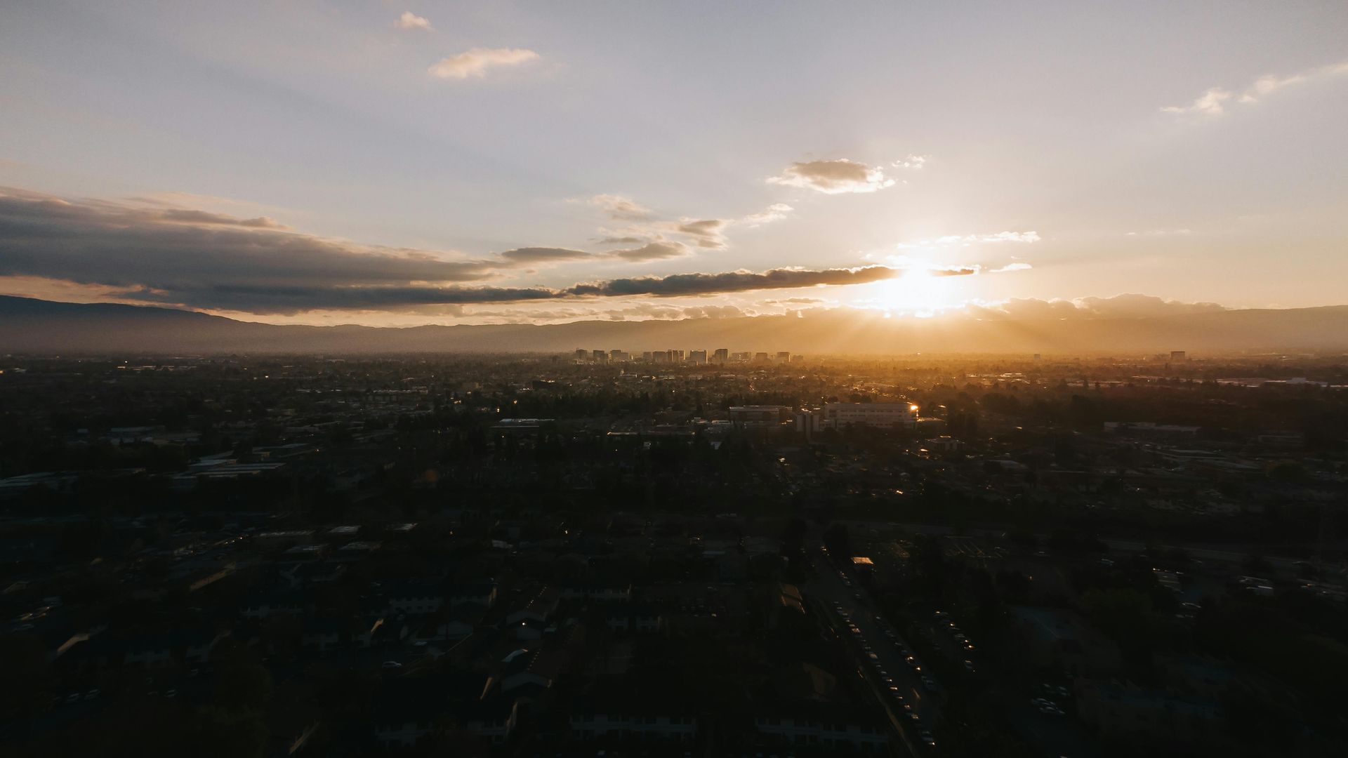long distance view as the sun sets over the south bay