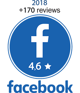 Facebook logo badge with “4.6★,” “2018,” and “+170 reviews” text
