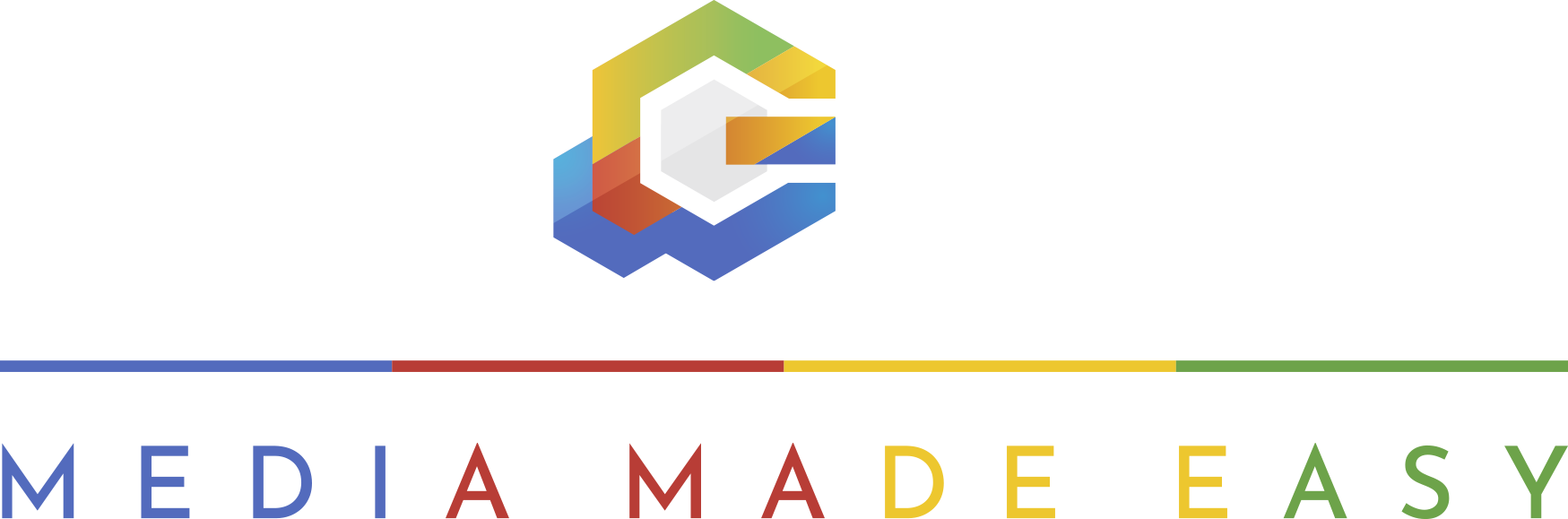 A logo for lingows media -  media made easy with a google circle in the middle.