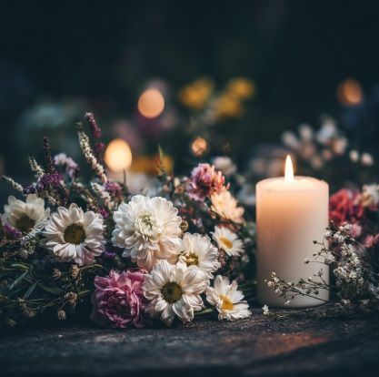 Memorial candle with flowers symbolizing funeral care in Milton-Freewater, OR.