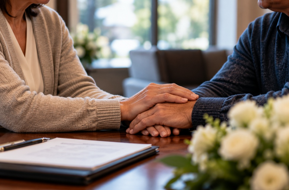 Funeral professional offering support during an arrangement meeting in Milton-Freewater, OR.
