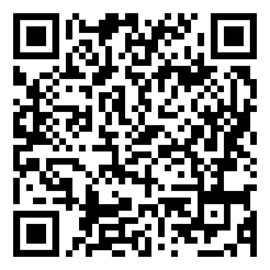 Black-and-white QR code on a white background
