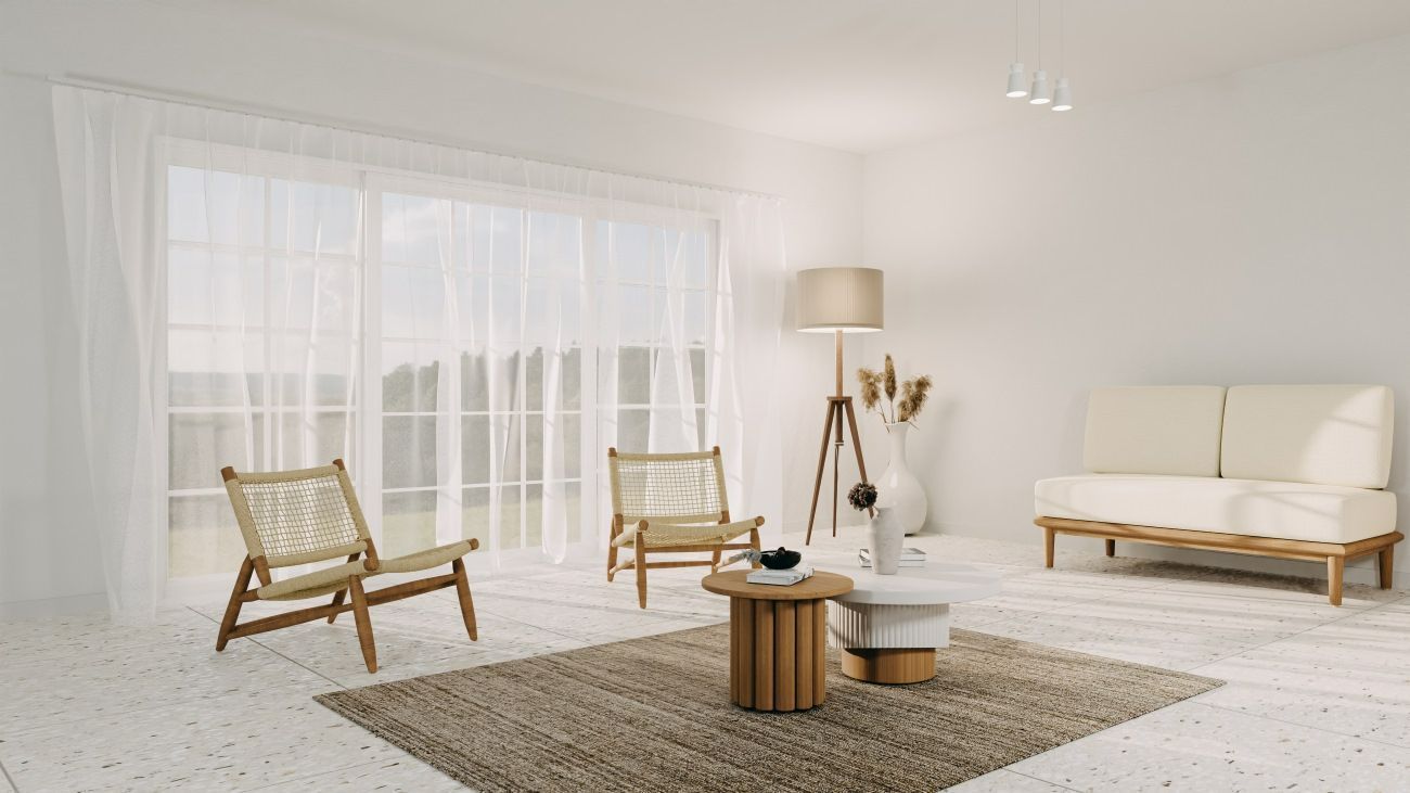 A living room with curtains, tables and a rug — TT Shutters & Shading In Ballina, NSW