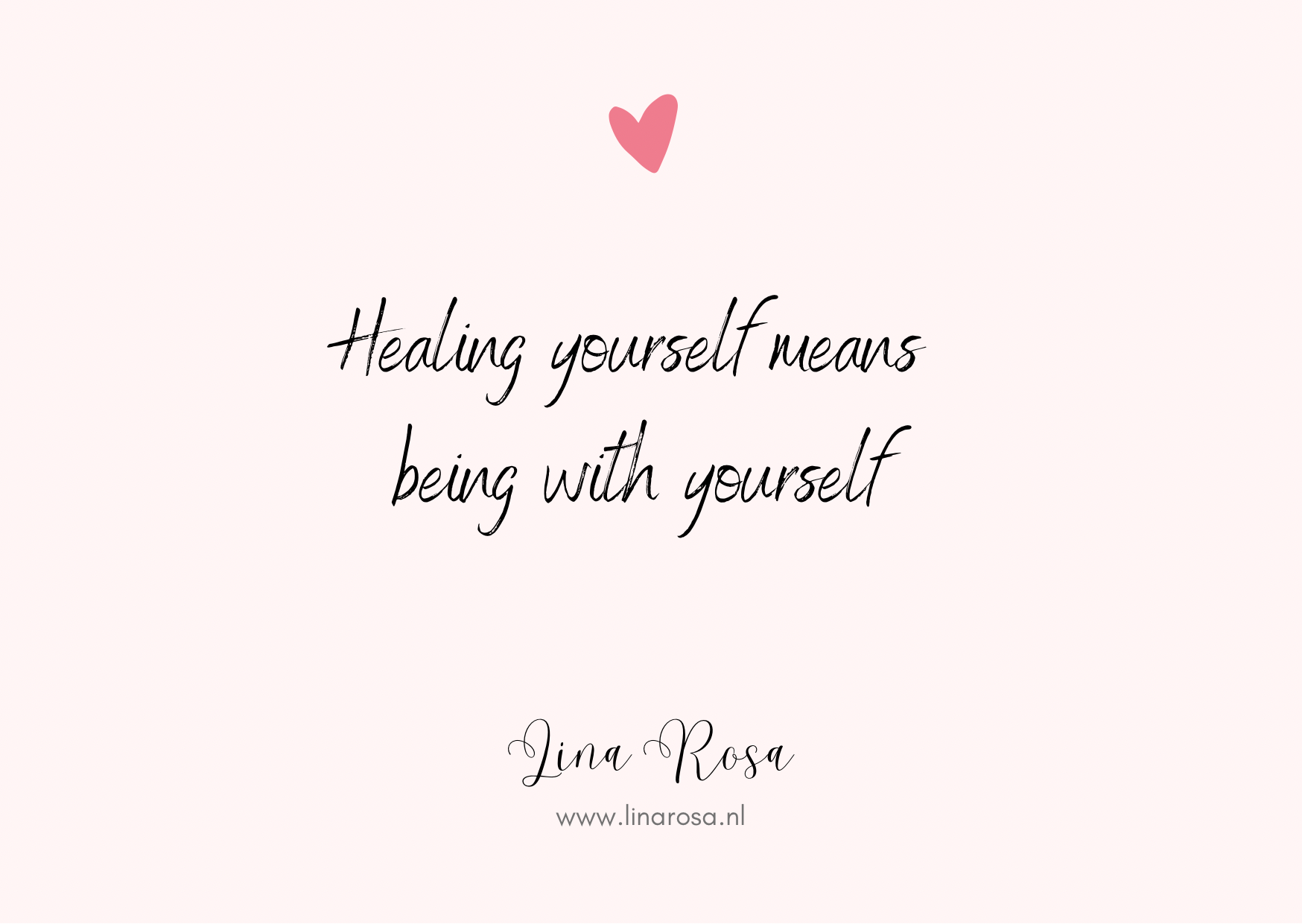 A pale pink background features a small heart above the text 