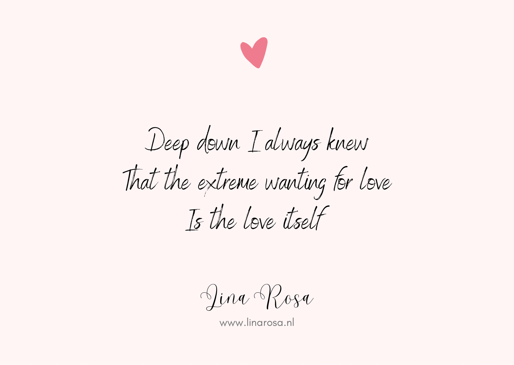 A pale pink background features a small red heart and text: 