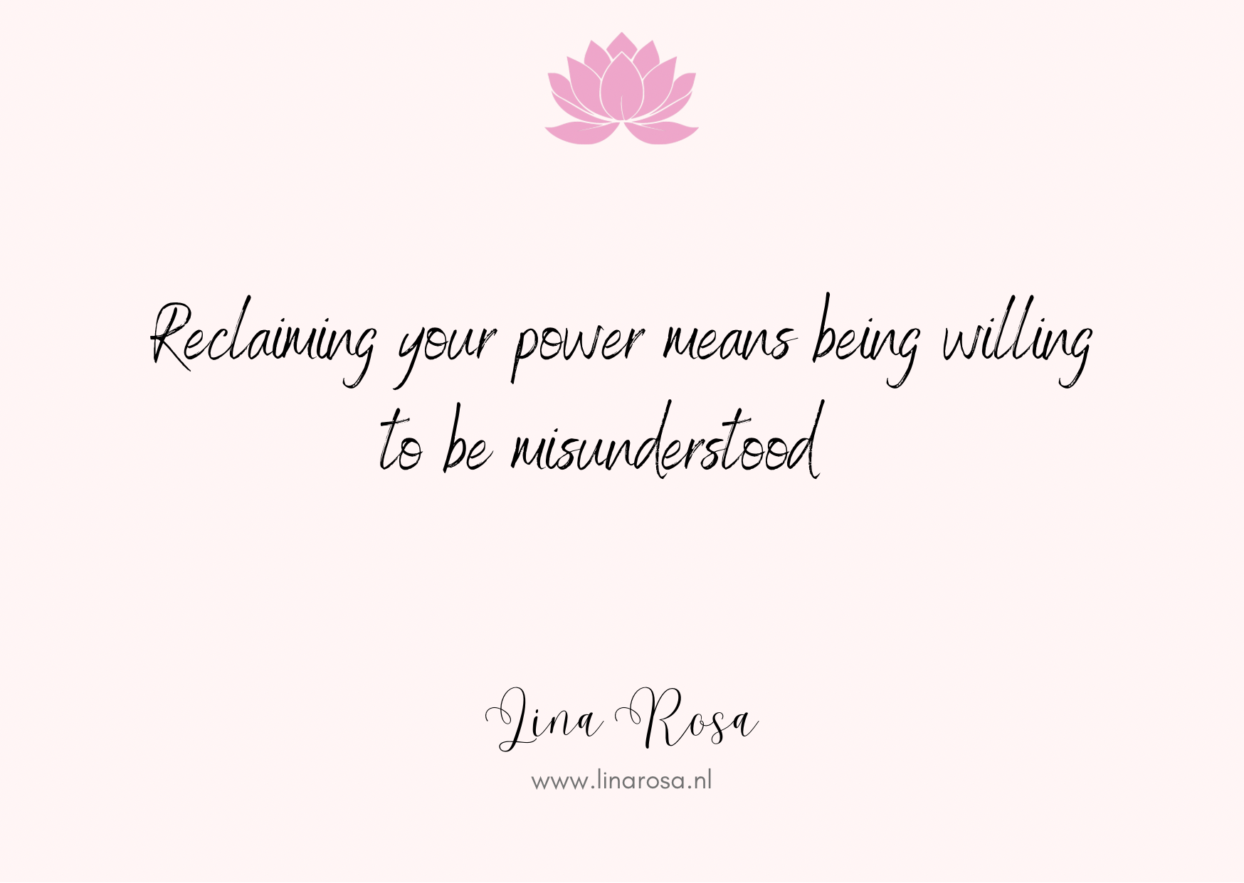 A soft pink background with a lotus icon above the text: 