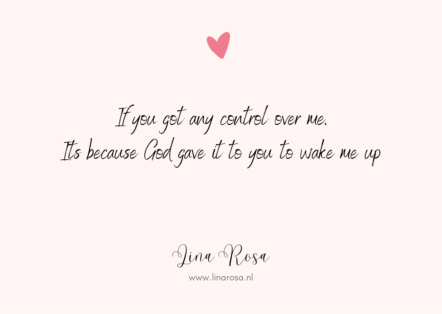 A pale pink background features a small red heart above the quote: 