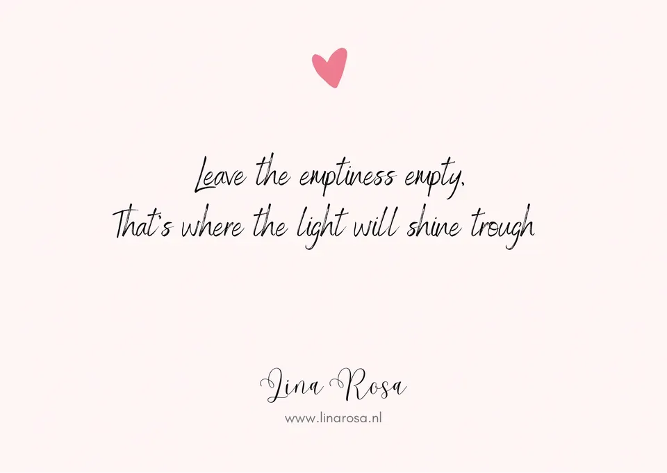 A pale pink background features a small red heart above the quote, 