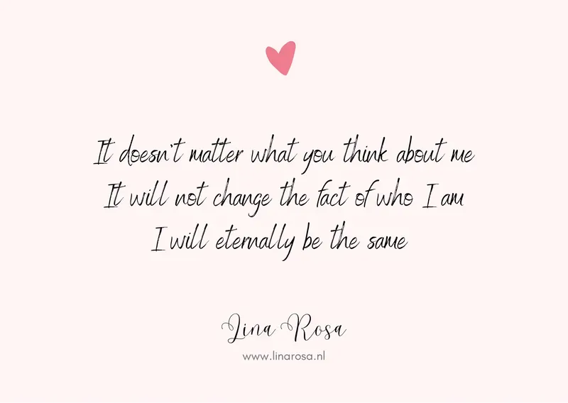A pale pink background features a small red heart above the quote: 
