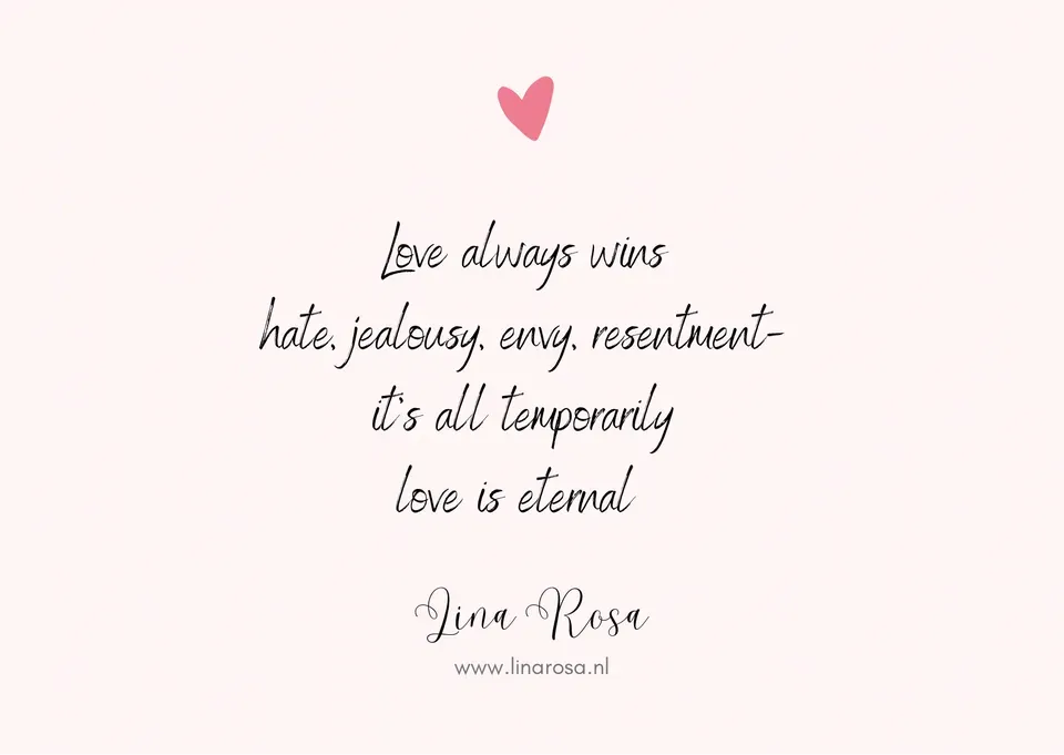 A light pink graphic with a small red heart and text stating: 