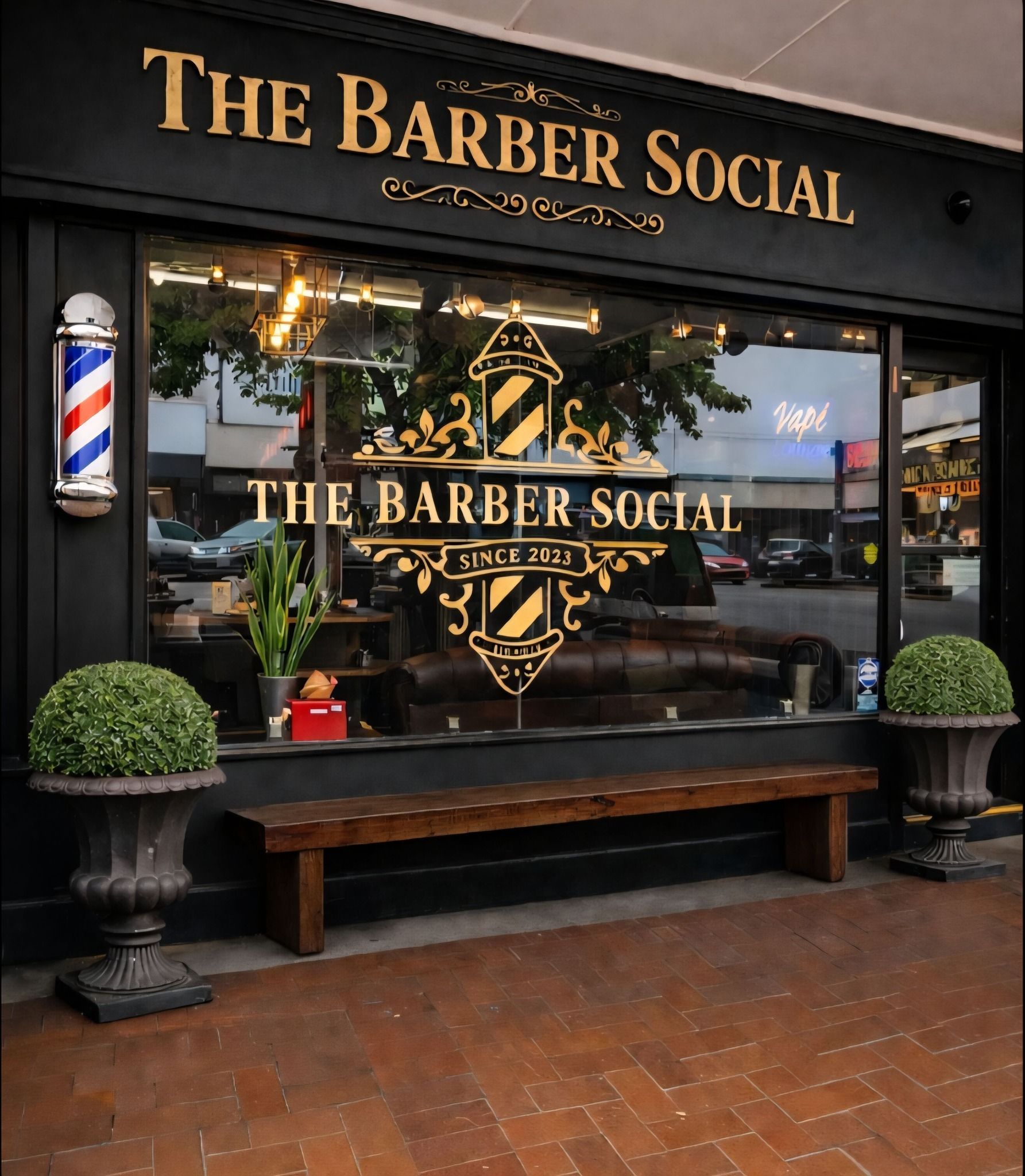 The Storefront of The Barber Social with Gold Lettering — The Barber Social In Raymond Terrace, NSW