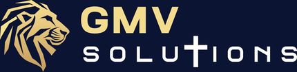 Logo of GMV Solutions featuring a golden lion and the word "SOLUTIONS" with a cross.