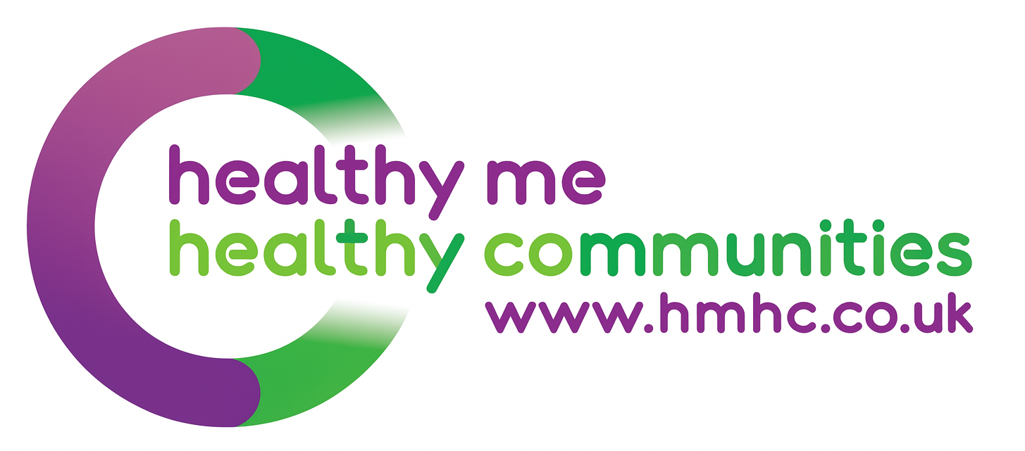 The logo for healthy me healthy communities is purple and green