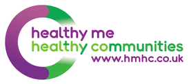 The logo for healthy me healthy communities is purple and green