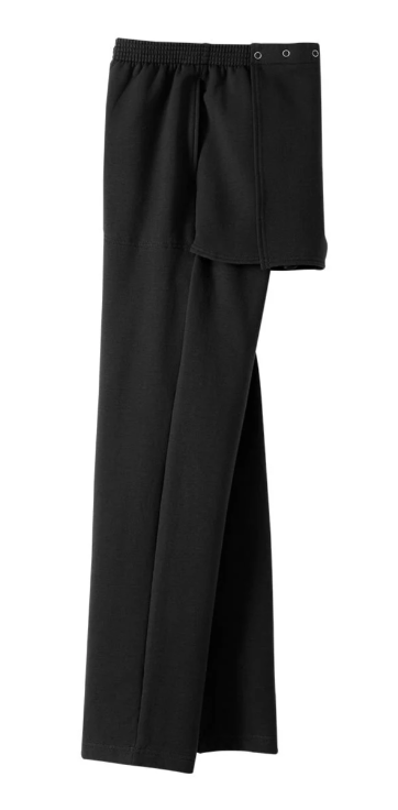 Black sweatpants with “Every Spartan” text printed on the left thigh.