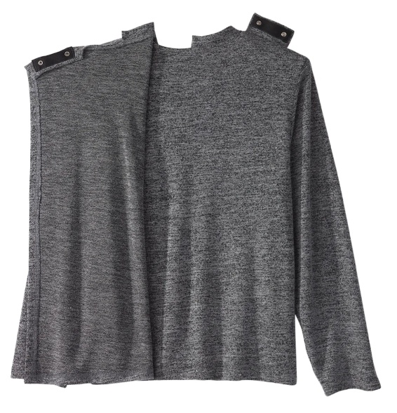 Gray heathered button-up cardigan with V-neck and 