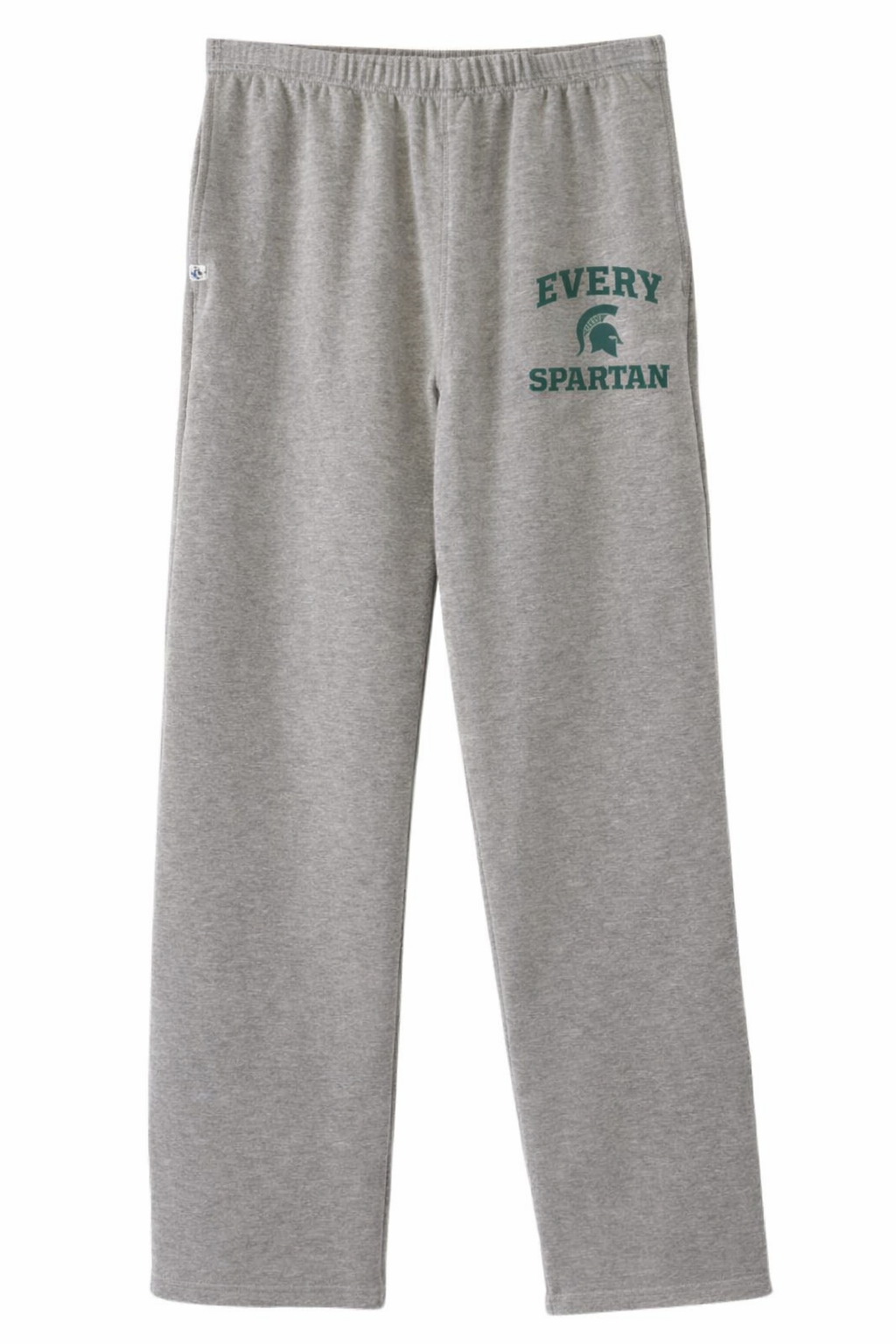 Gray sweatpants with “Every Spartan” text on the upper left leg.