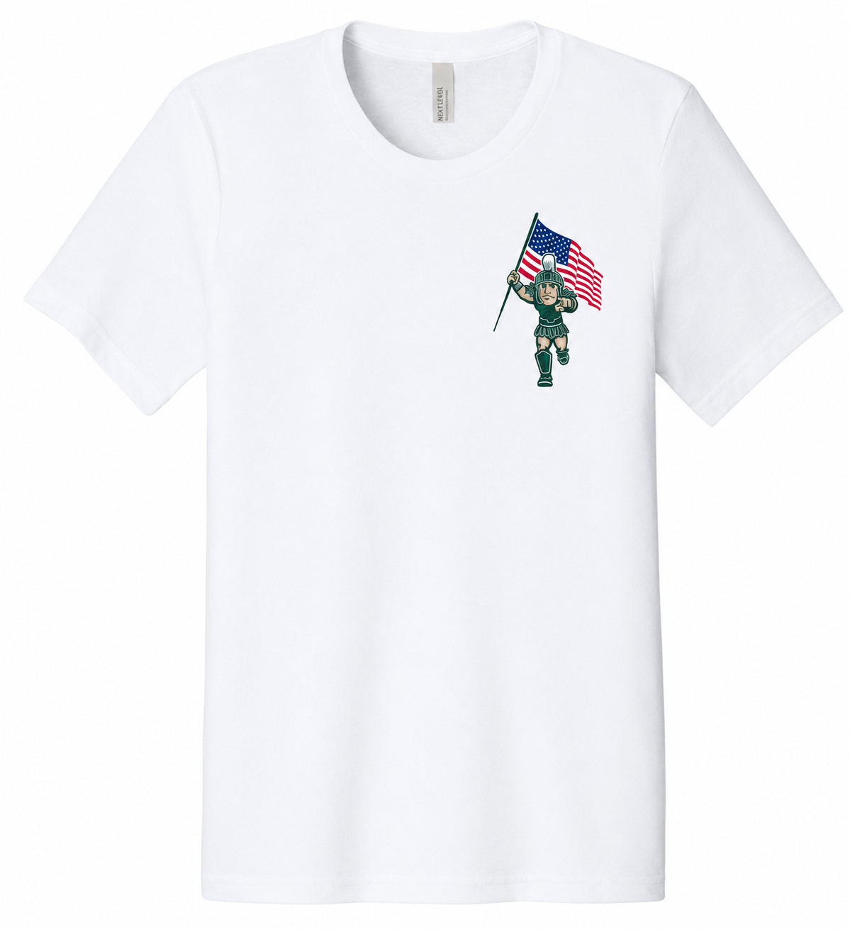 White T-shirt with patriotic “250 Years of Freedom Tradition” USMSI graphic, flags, eagle, and mascots on back