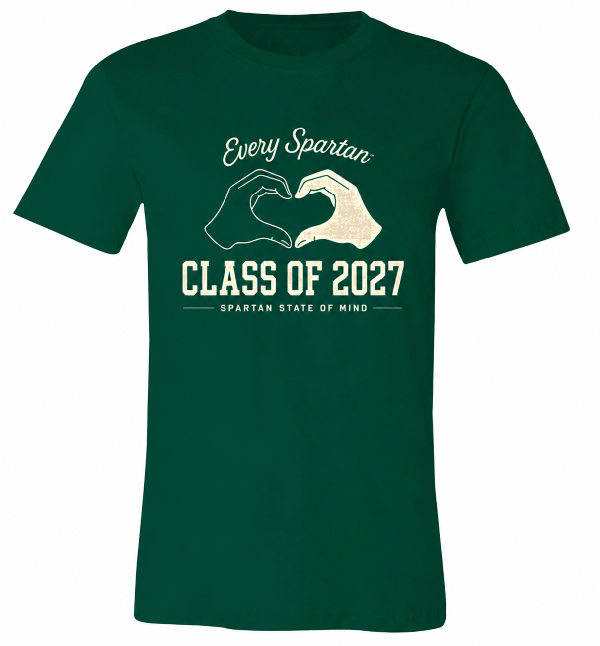 Dark green T-shirt with “Every Spartan, Class of 2027” and a Spartan helmet graphic.
