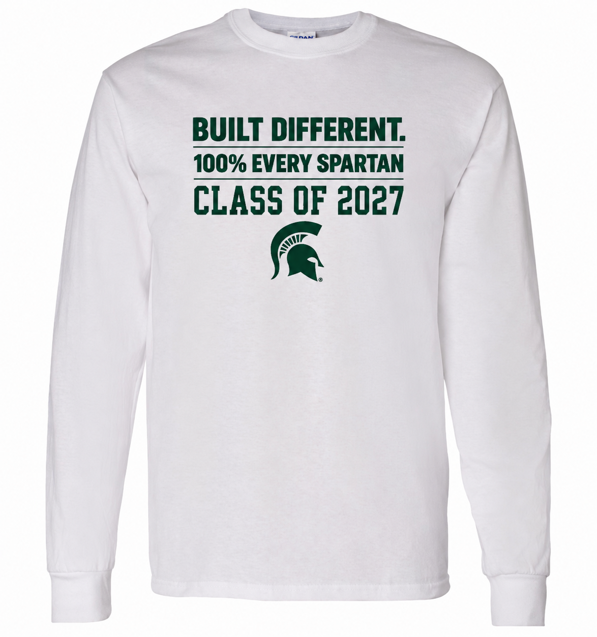 White long-sleeve shirt with green