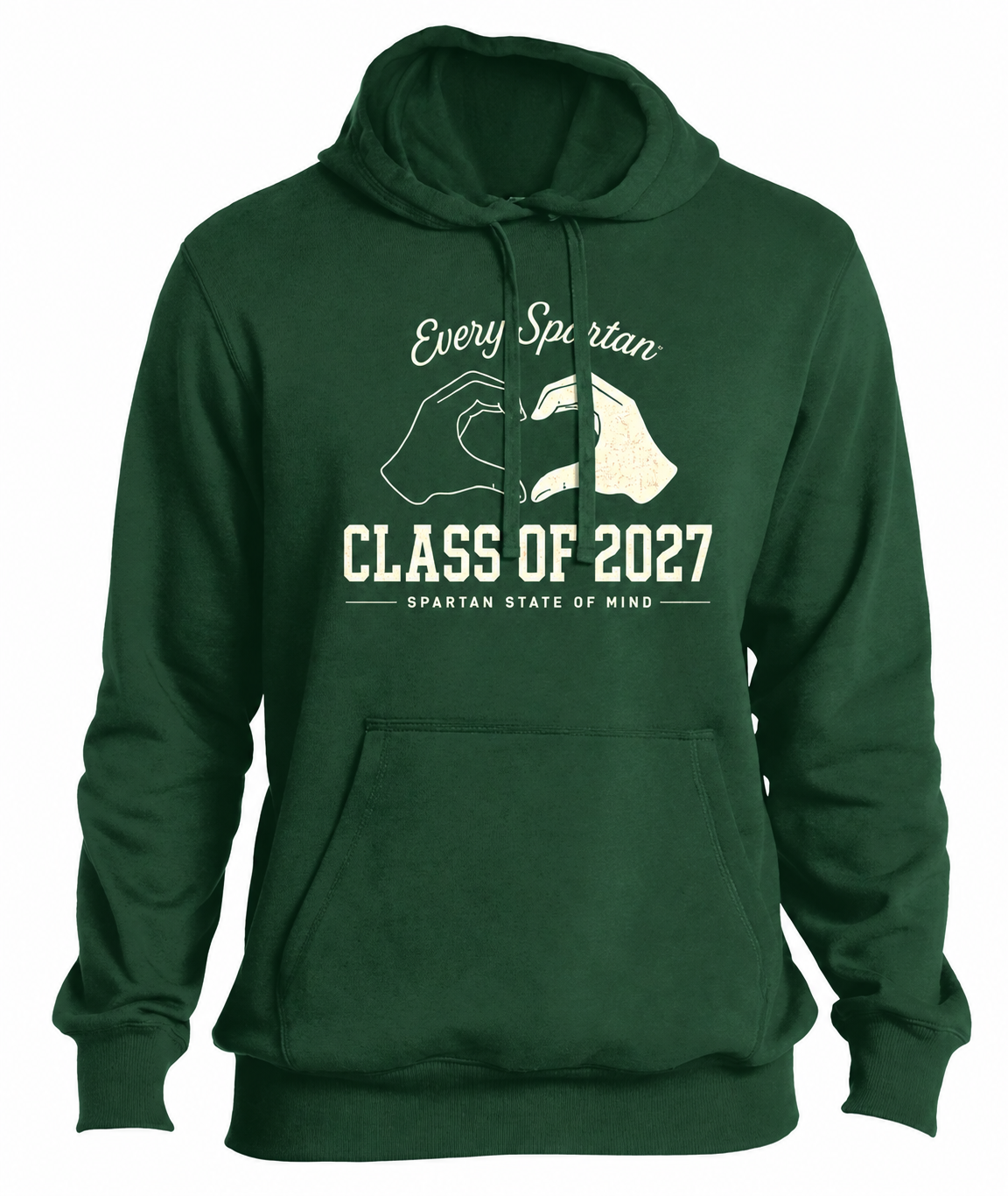 Green hoodie with “Class of 2027” and graduation cap graphic