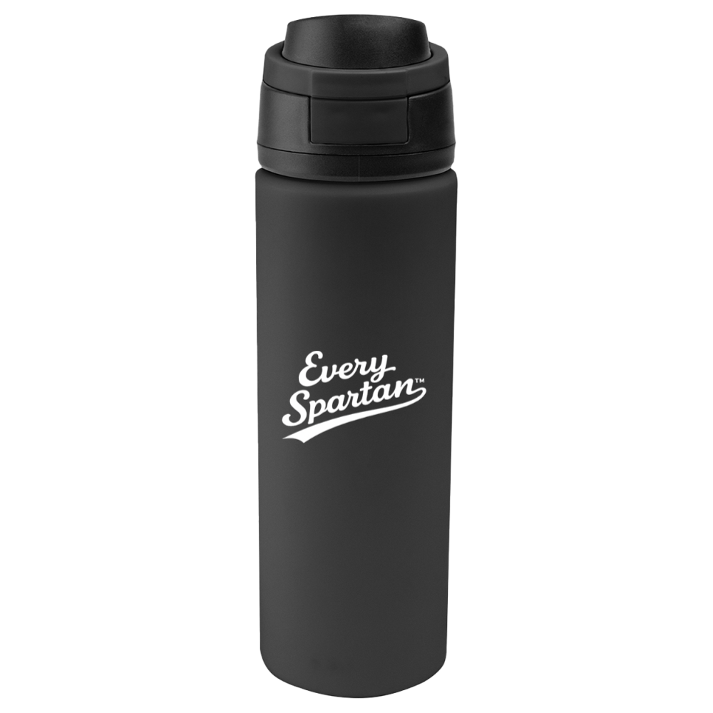 Black insulated water bottle with 