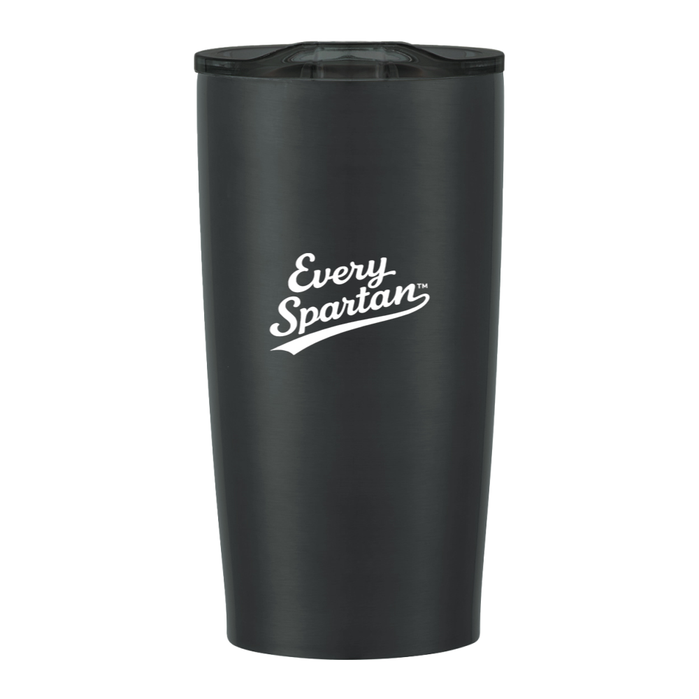 Black insulated tumbler with white “Every Spartan” logo