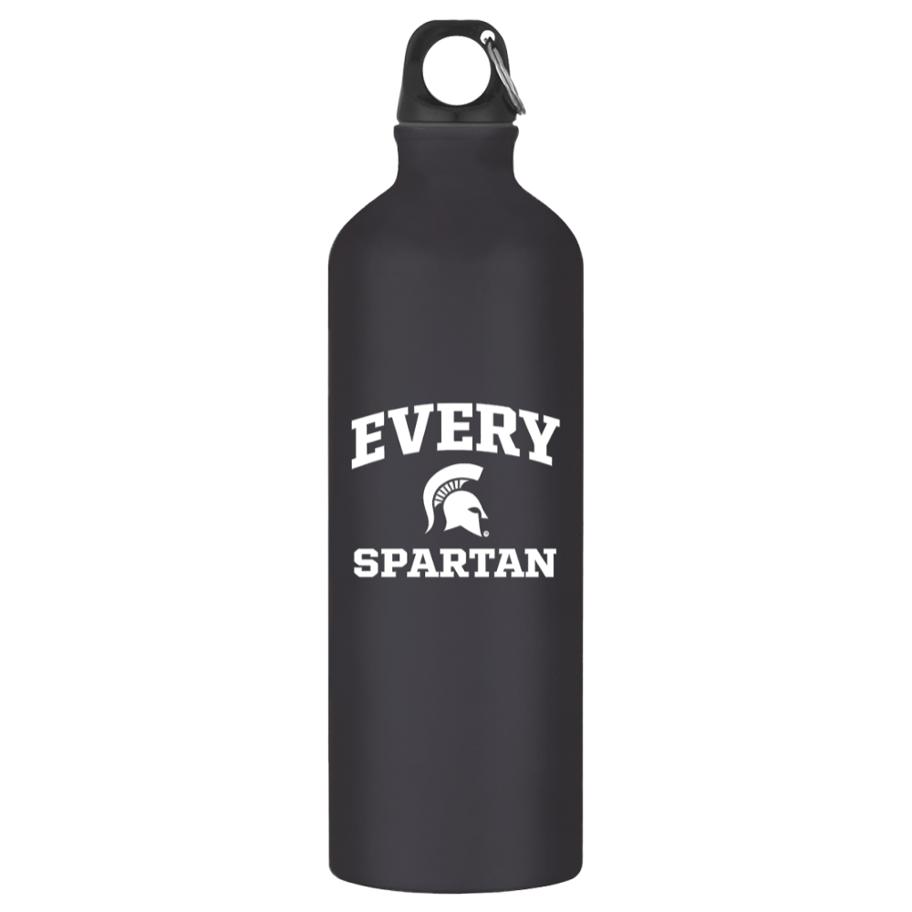 Black water bottle with white “EVERY SPARTAN” text and Spartan helmet logo
