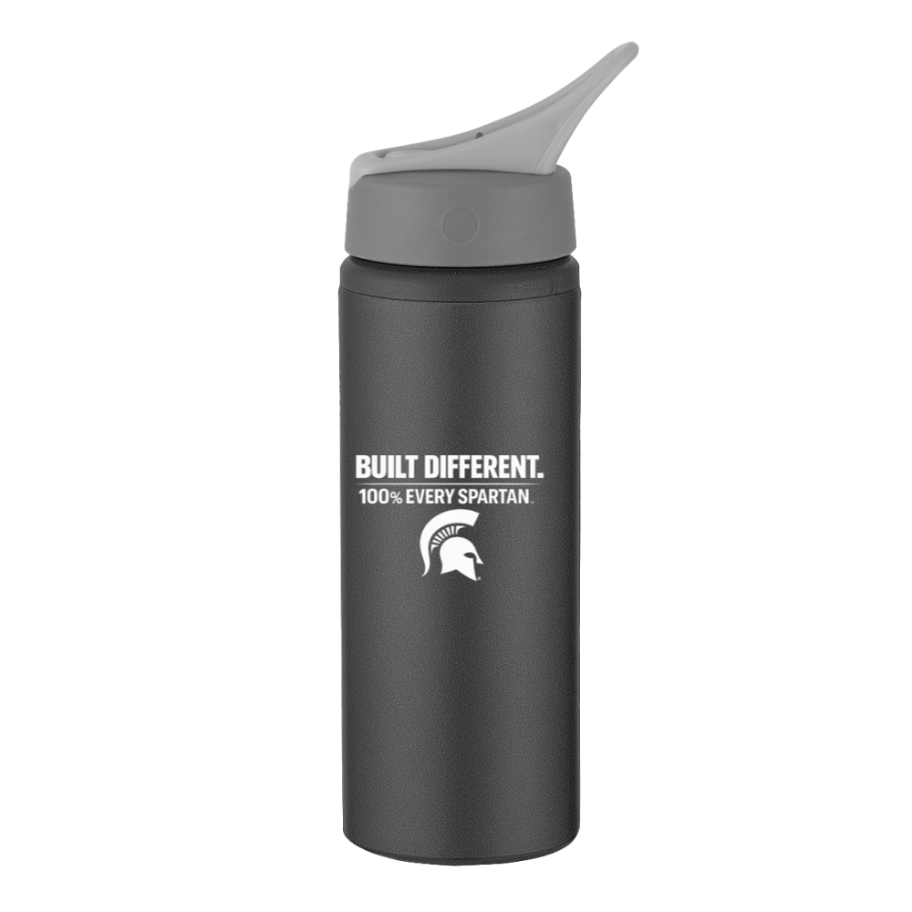 Black Hydro Flask water bottle with gray lid and straw spout on a white background