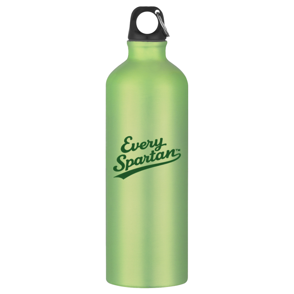 Green insulated bottle with black cap and “Every Spartan” logo