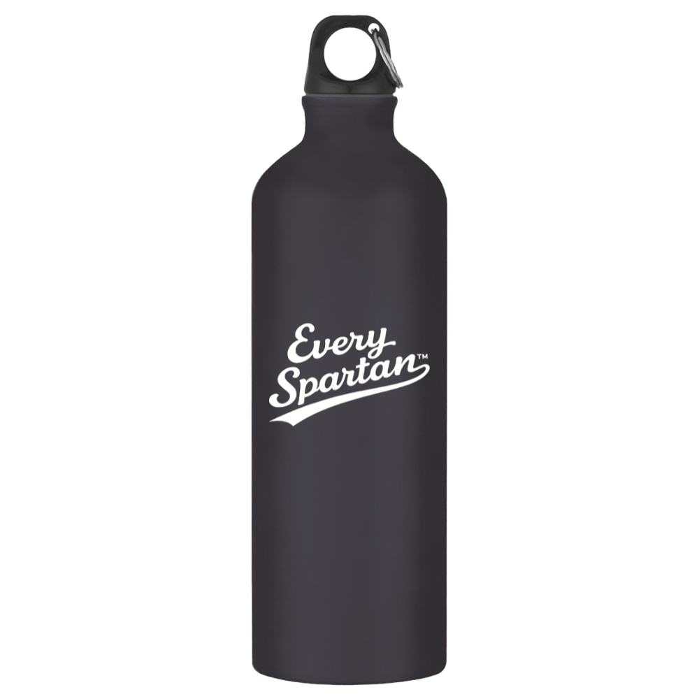 Black water bottle with white “Every Spartan” logo and loop cap