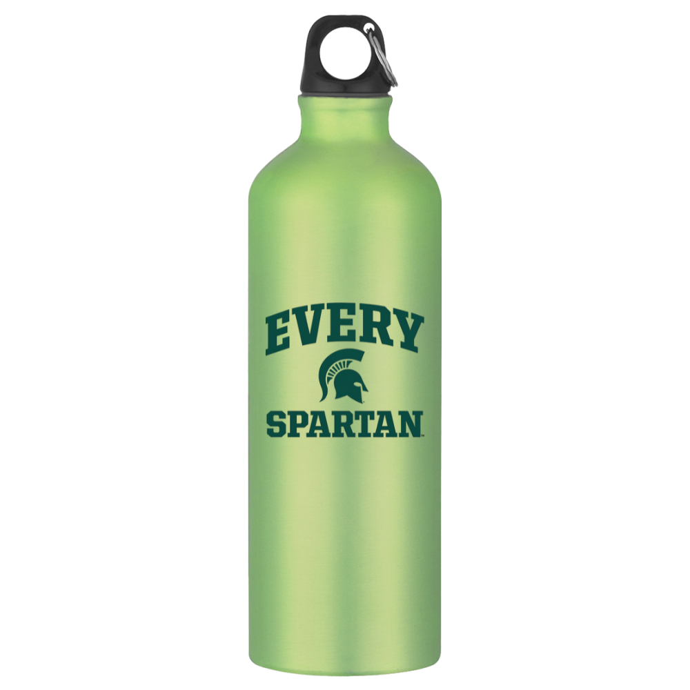 Green water bottle with black cap and “EVERY SPARTAN” logo
