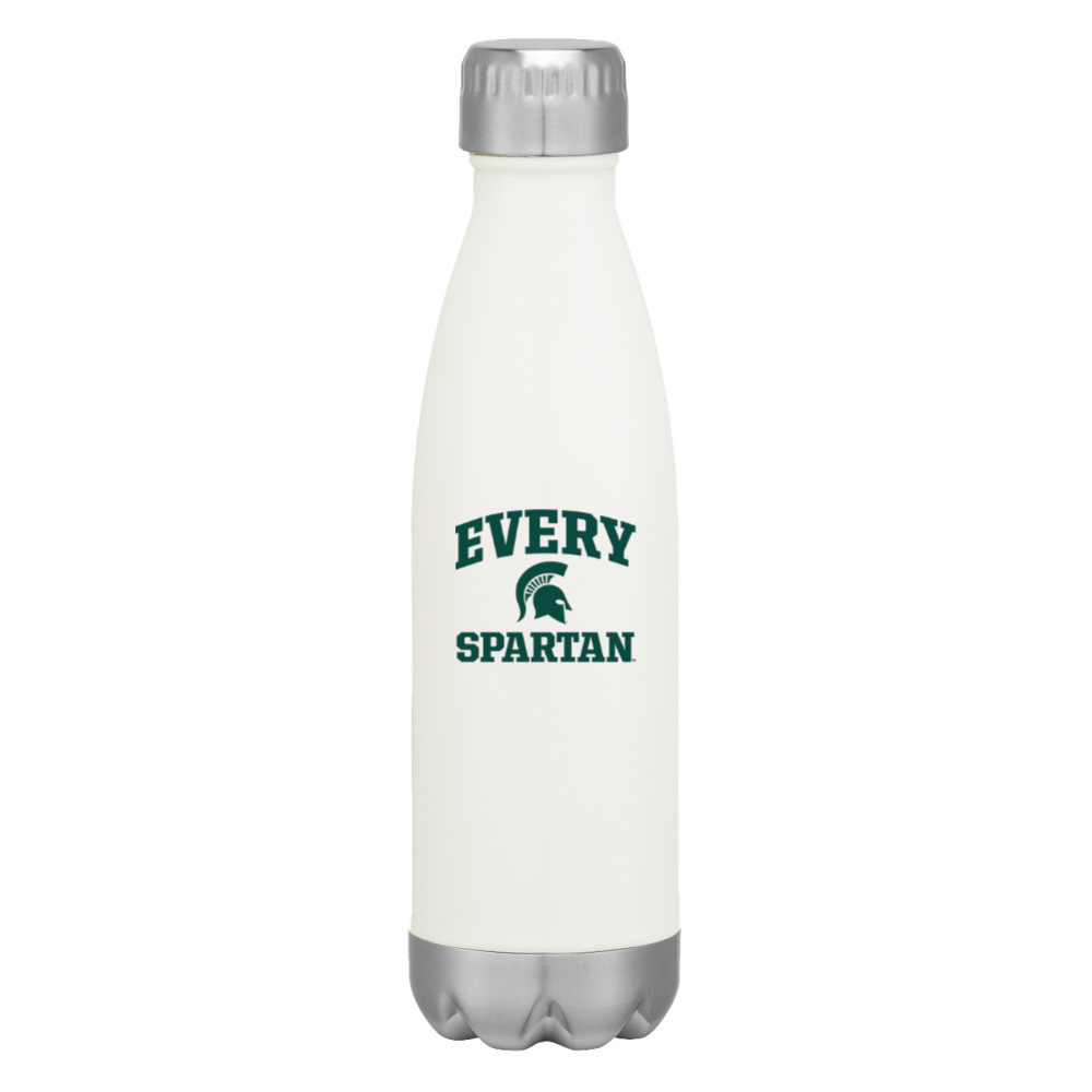 White water bottle with gray cap and base, labeled 