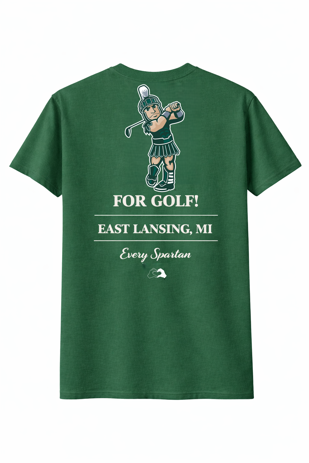 Green T-shirt with a cartoon golfer and the text “For Golf: Fast Lassing Me” and “Enjoy Sunshine”