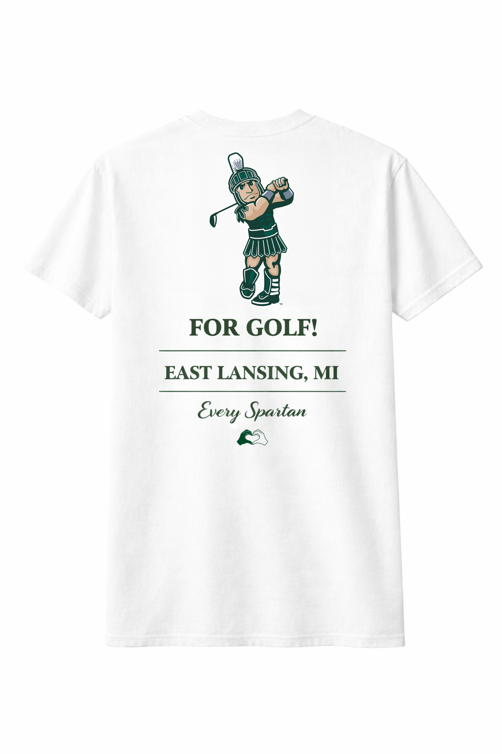 White T-shirt with a golfer graphic and “FOR GOLF! FAST LACING, VII” text