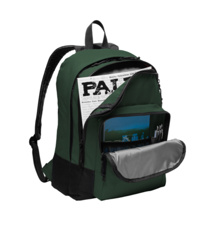 Black backpack with front pocket and white “Every Spartan” logo on the front.
