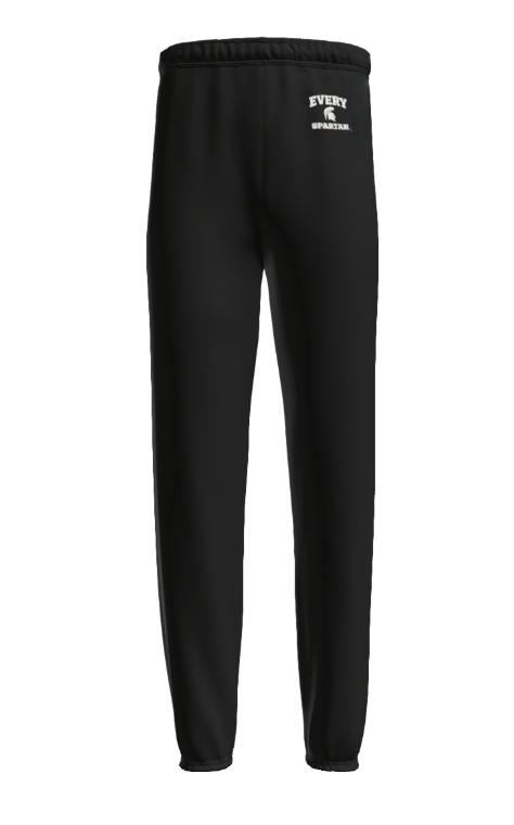 A pair of black sweatpants with a white