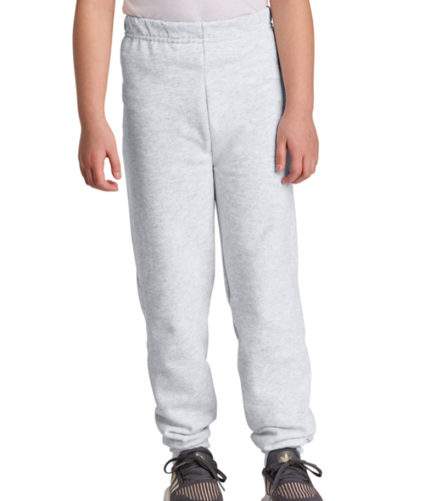 Light gray sweatpants featuring the green