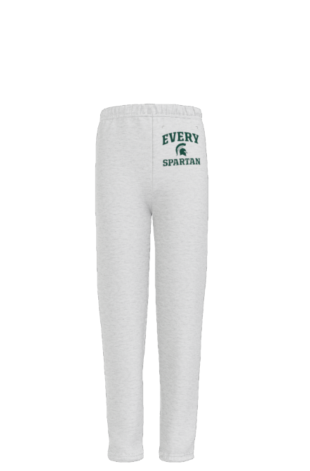 Light gray sweatpants featuring the green
