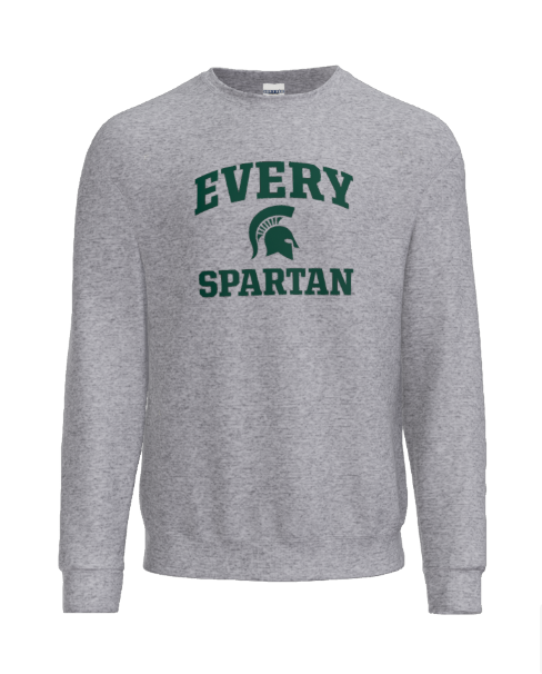 A grey crewneck sweatshirt featuring 