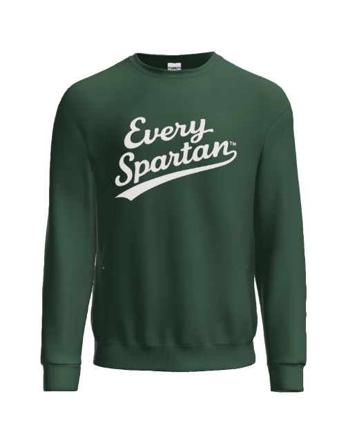 A forest green long-sleeve crewneck sweatshirt with 