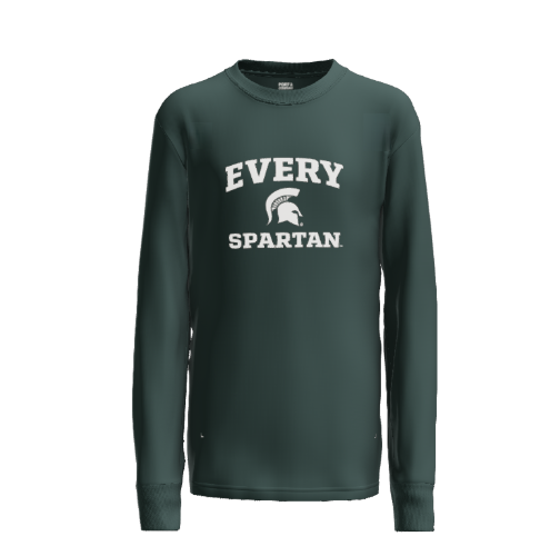 A dark green long-sleeved shirt with the white text