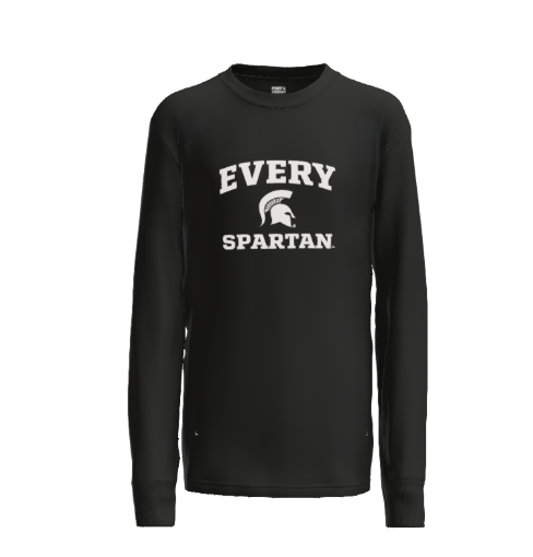 Black long-sleeved shirt with white text: 