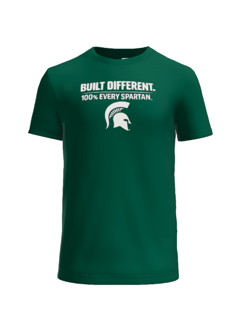 A dark green t-shirt with white text reading
