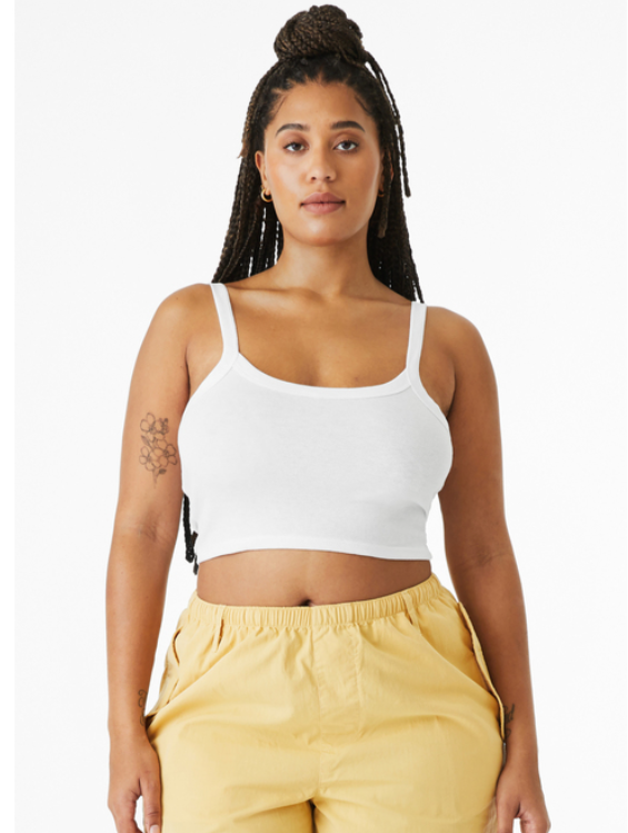 White tank top featuring the text 