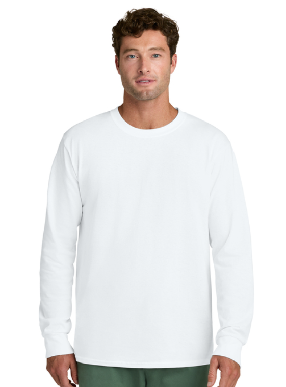 White long-sleeve shirt with “BUILT DIFFERENT. 100% EVERY SPARTAN.” and a green Spartan helmet logo